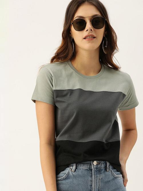 women multicolor block round neck regular t-shirt - 20721371 - Very Small Image - 1