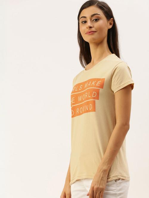 beige chest print round neck t-shirt - 20721396 - Very Small Image - 1