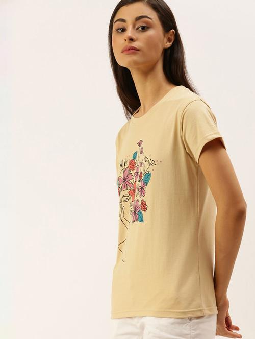 women round neck front print t-shirt - 20721404 - Very Small Image - 1