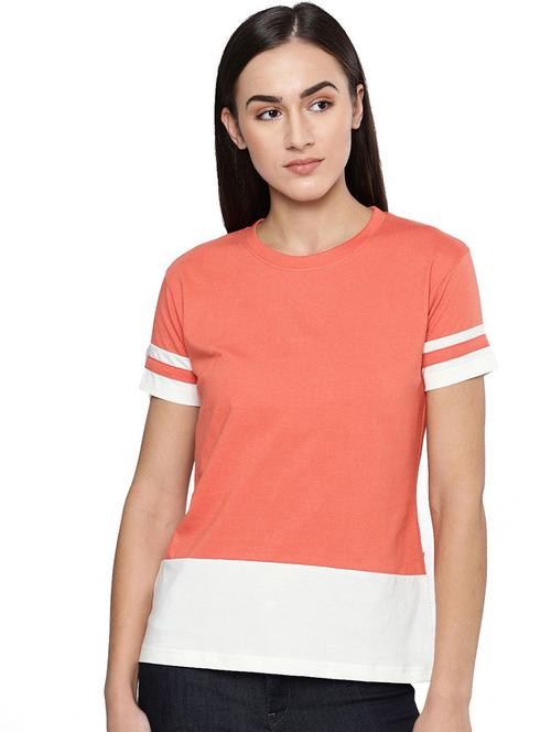 orange cotton color block tshirt - 20721412 - Very Small Image - 1