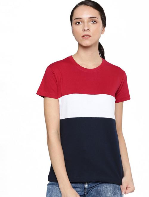 multi colored color block round neck t-shirt - 20721439 - Very Small Image - 1