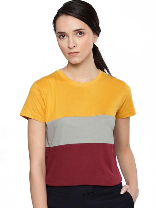 multi colored color block round neck t-shirt - 20721444 - Very Small Image - 1