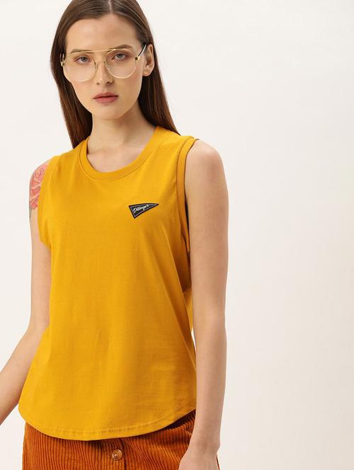 yellow logo print round neck t-shirt - 20721470 - Very Small Image - 1