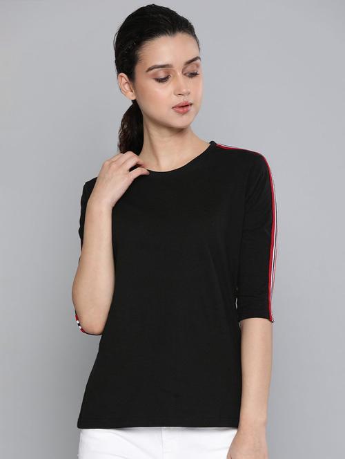 women black solid round neck regular t-shirt - 20721492 - Very Small Image - 1