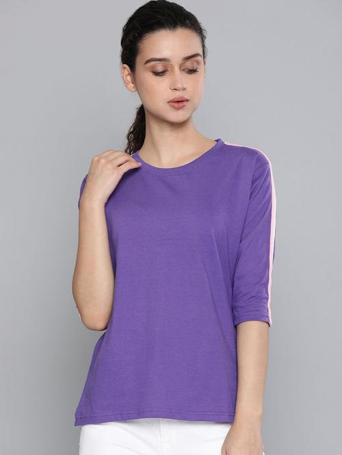 purple placement print round neck t-shirt - 20721515 - Very Small Image - 1
