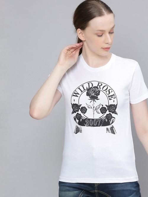 women round neck front print t-shirt - 20721527 - Very Small Image - 1