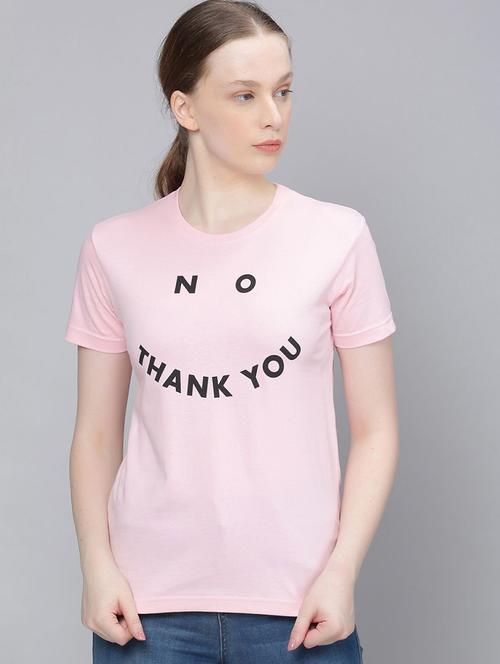 pink chest print round neck t-shirt - 20721540 - Very Small Image - 1