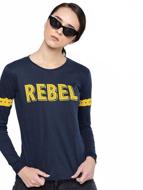 women round neck typography print t-shirt - 20721573 - Very Small Image - 1