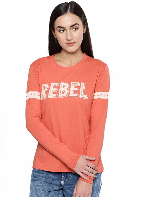women orange typographic round neck regular t-shirt - 20721588 - Very Small Image - 1