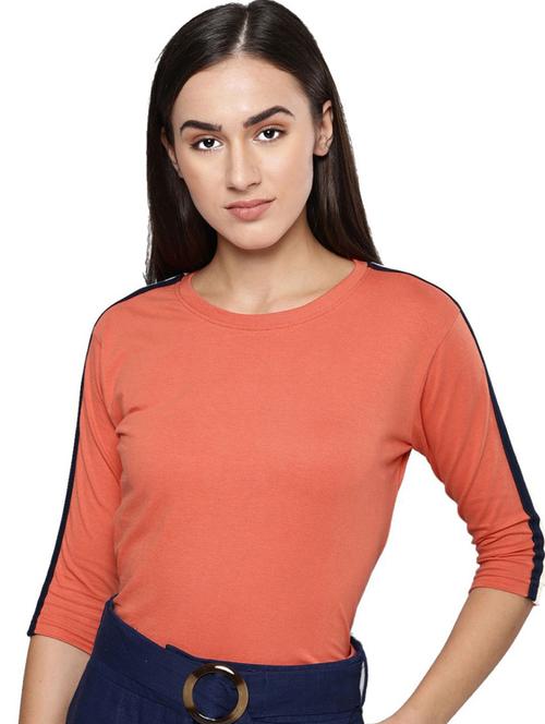 orange placement print round neck t-shirt - 20721598 - Very Small Image - 1