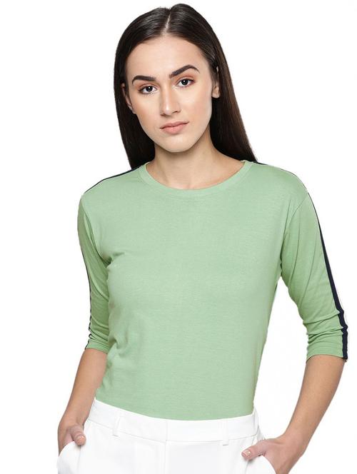 women light green cotton taped t-shirt - 20721601 - Very Small Image - 1