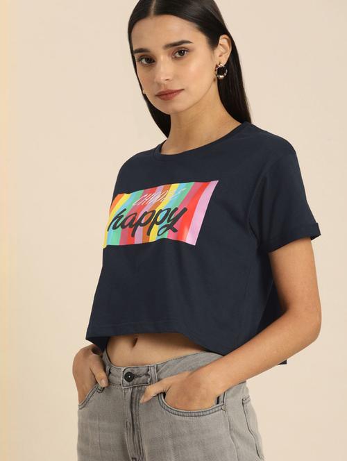 navy blue cotton crop t-shirt - 20721615 - Very Small Image - 1