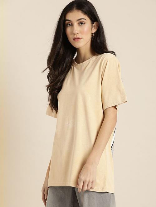 women beige cotton graphic t-shirt - 20721630 - Very Small Image - 1