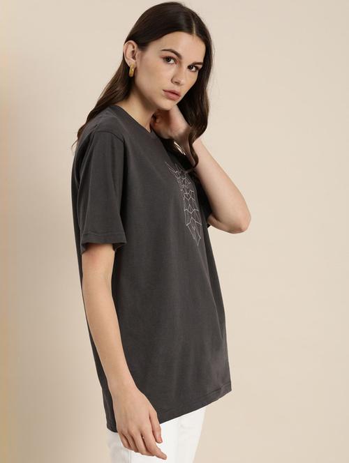 women grey round neck t-shirt - 20721661 - Very Small Image - 1