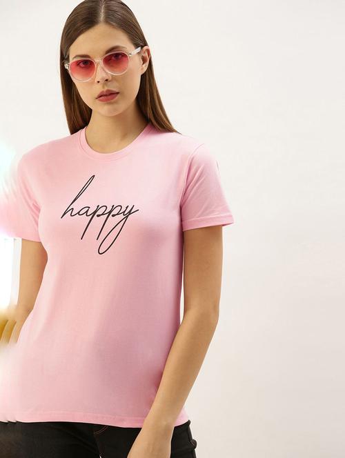 women pink round neck t-shirt - 20721701 - Very Small Image - 1