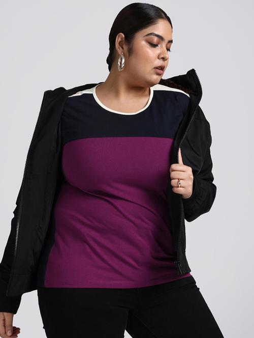 women multicolor block plus size round neck regular t-shirt - 20721739 - Very Small Image - 1