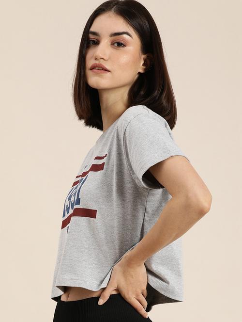 women grey typographic round neck cropped t-shirt - 20721762 - Very Small Image - 1