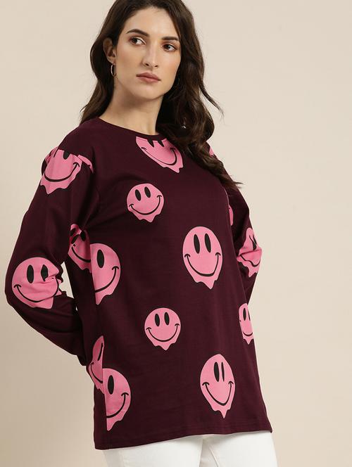 women maroon quirky printed round neck regular t-shirt - 20721863 - Very Small Image - 1
