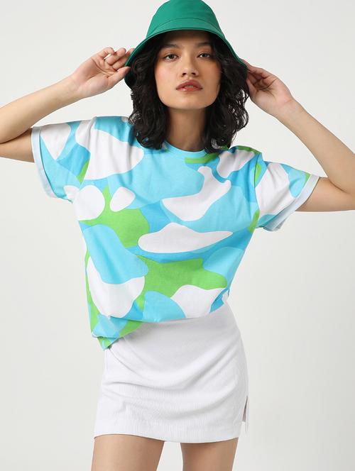 blue printed round neck t-shirt - 20721869 - Very Small Image - 1