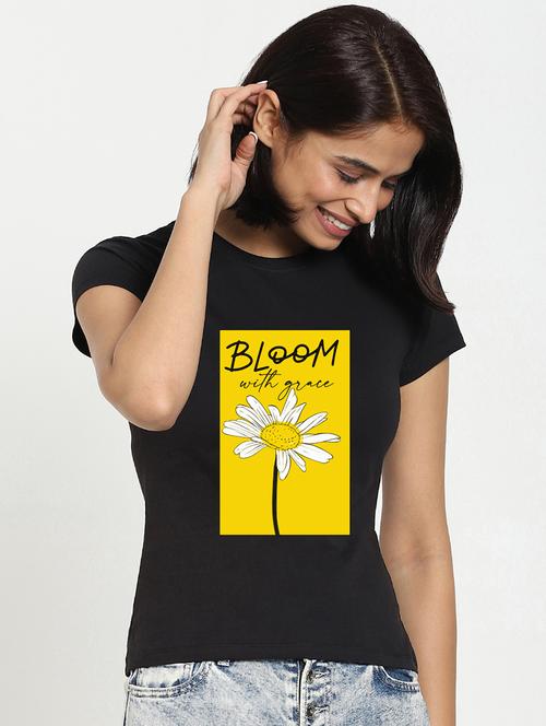 black graphic round neck t-shirt - 20721881 - Very Small Image - 1