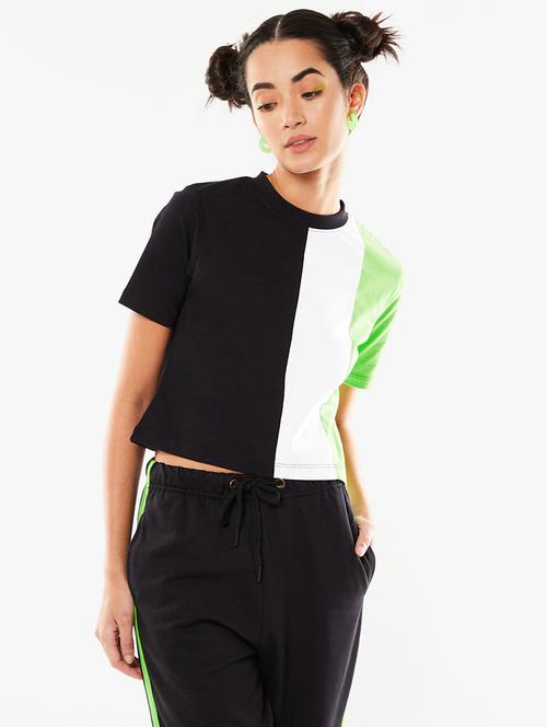 multi colored color block round neck t-shirt - 20721914 - Very Small Image - 1