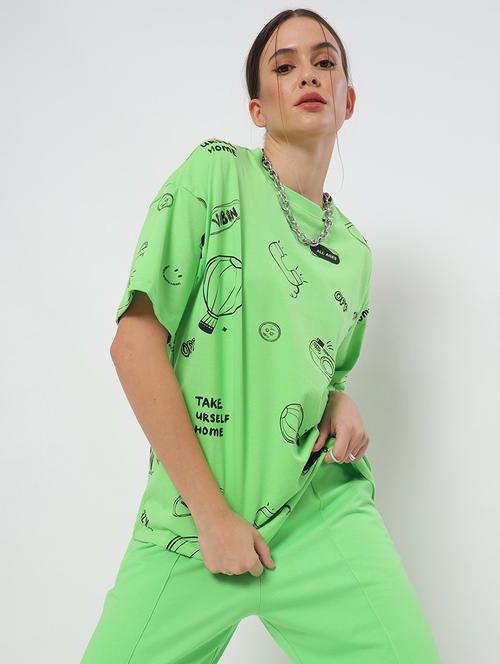 women green cotton graphic oversized t-shirt - 20721930 - Very Small Image - 1