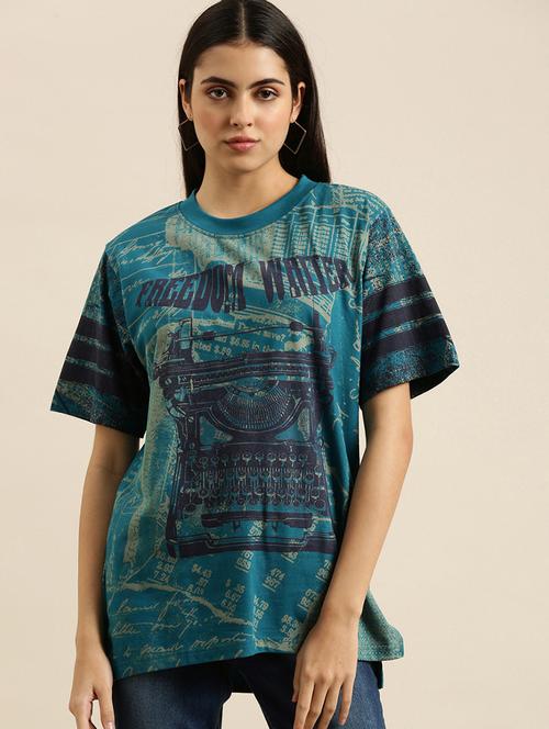 women blue round neck t-shirt - 20721937 - Very Small Image - 1