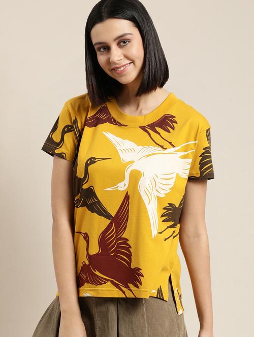 women yellow round neck t-shirt - 20721985 - Very Small Image - 1