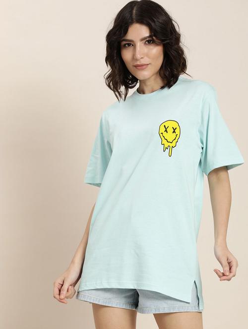 women blue cotton graphic oversized t-shirt - 20722125 - Very Small Image - 1