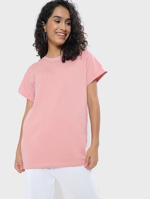 women light pink cotton plain t-shirt - 20722127 - Very Small Image - 1