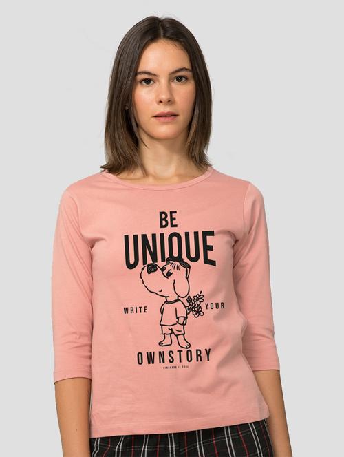 pink typographic round neck t-shirt - 20722250 - Very Small Image - 1