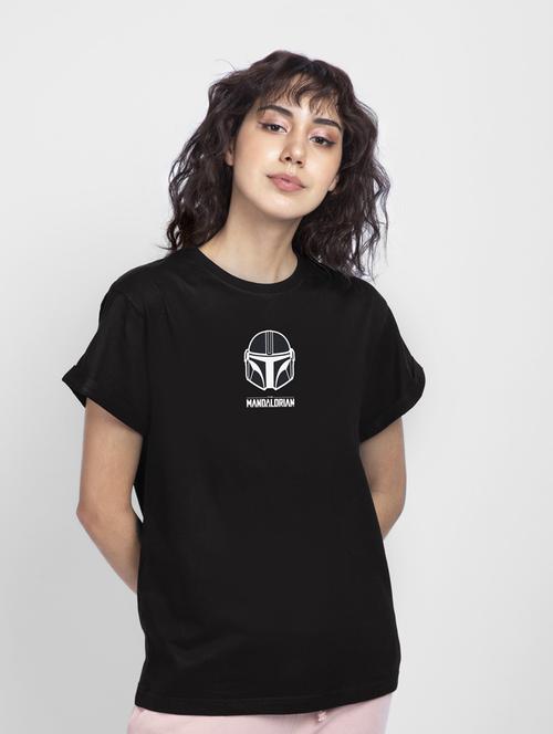 black chest print round neck t-shirt - 20722256 - Very Small Image - 1