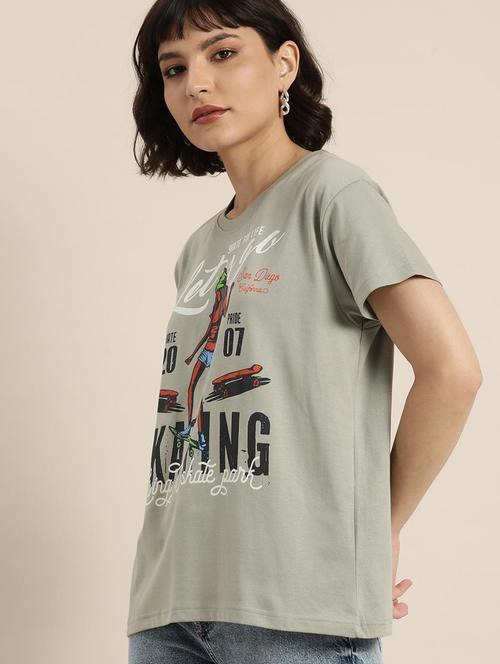 grey front print round neck t-shirt - 20722273 - Very Small Image - 1
