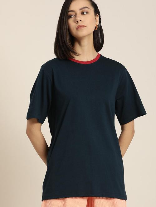navy blue back print relaxed fit round neck t-shirt - 20722274 - Very Small Image - 1