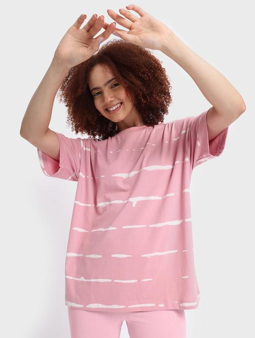 women pink tie & dye round neck oversized t-shirt - 20722288 - Very Small Image - 1