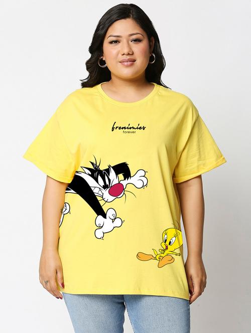 yellow cotton placement print tshirt - 20722299 - Very Small Image - 1