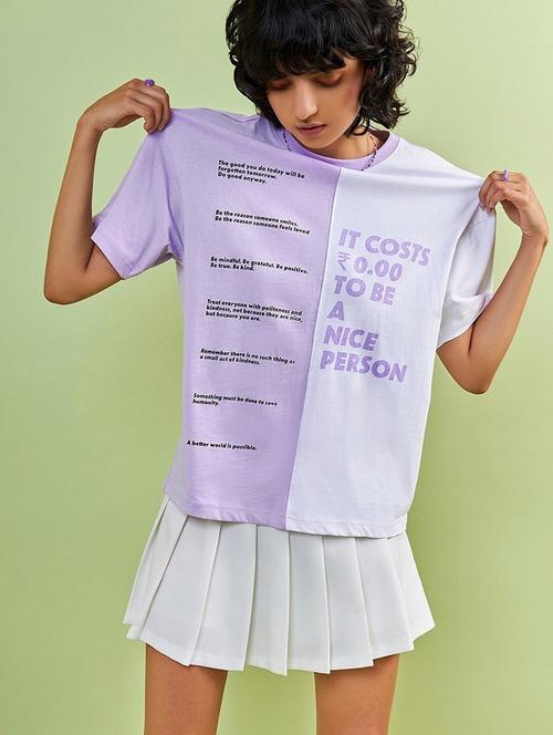 lavender typographic printed oversized round neck t-shirt - 20722313 - Very Small Image - 1