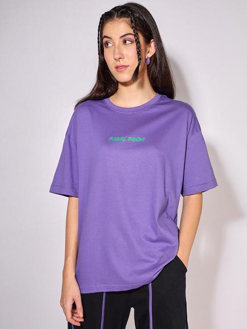 purple graphic printed oversized round neck t-shirt - 20722348 - Very Small Image - 1