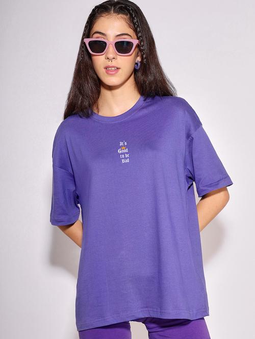 purple graphic printed oversized round neck t-shirt - 20722349 - Very Small Image - 1
