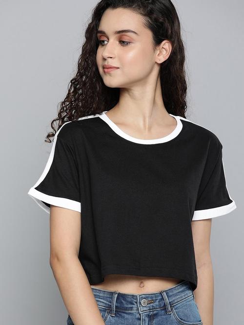 black taped detailed crop t-shirt - 20722414 - Very Small Image - 1