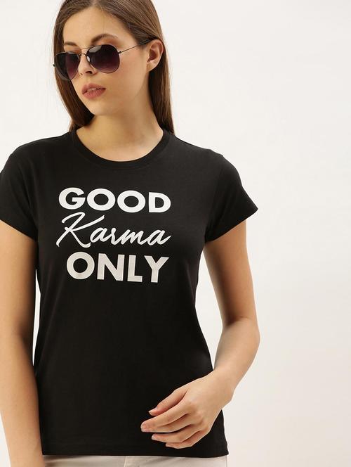 black cotton chest print tshirt - 20722426 - Very Small Image - 1