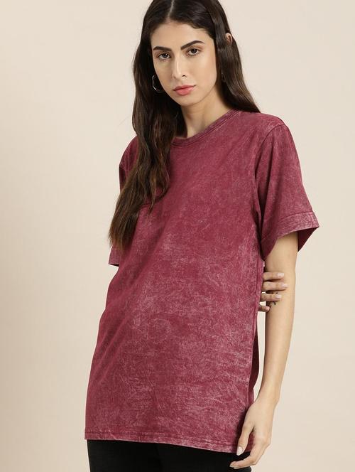 faded maroon back print oversized round neck t-shirt - 20722437 - Very Small Image - 1
