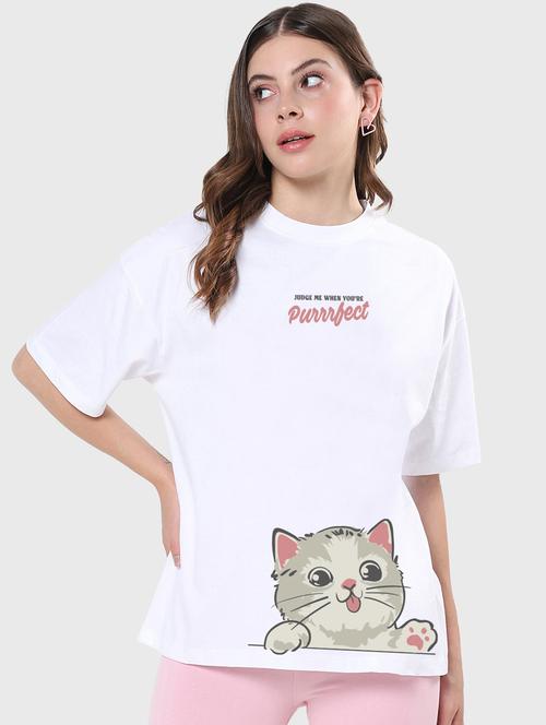 women round neck placement print t-shirt - 20722515 - Very Small Image - 1