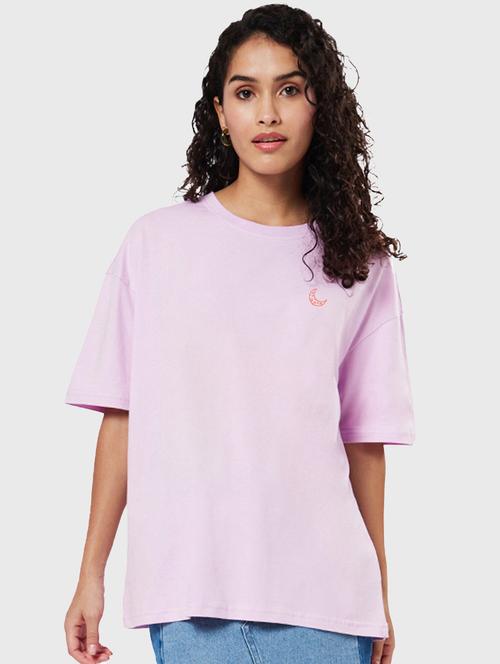 lavender back print oversized round neck t-shirt - 20722525 - Very Small Image - 1