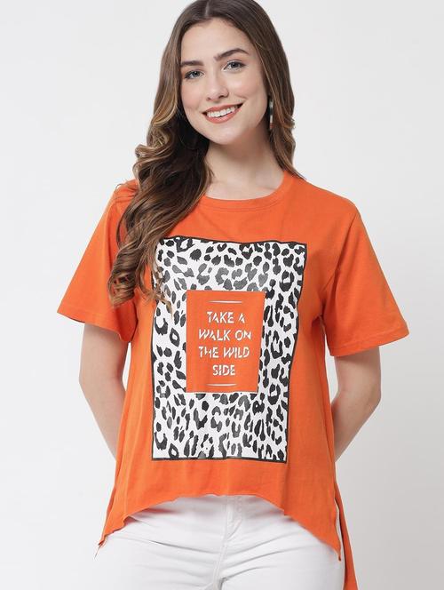 women orange cotton graphic t-shirt - 20722535 - Very Small Image - 1