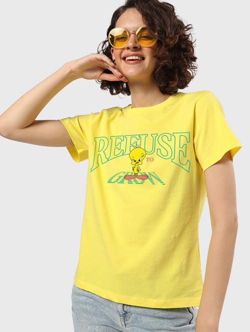 yellow typographic round neck t-shirt - 20722550 - Very Small Image - 1