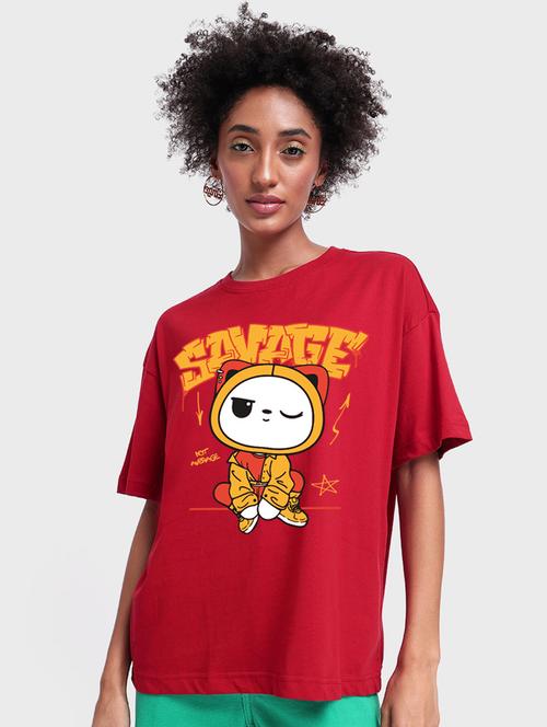 red cotton oversized t-shirt - 20722618 - Very Small Image - 1