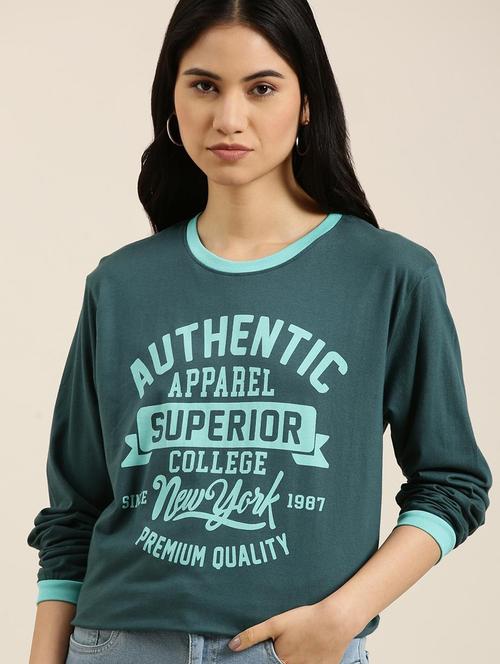 women green cotton typographic t-shirt - 20722651 - Very Small Image - 1