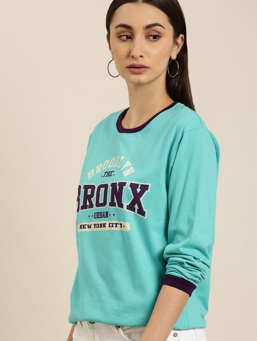 women blue typographic round neck oversized t-shirt - 20722654 - Very Small Image - 1