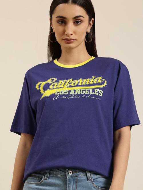 blue chest print detailed oversized round neck t-shirt - 20722660 - Very Small Image - 1